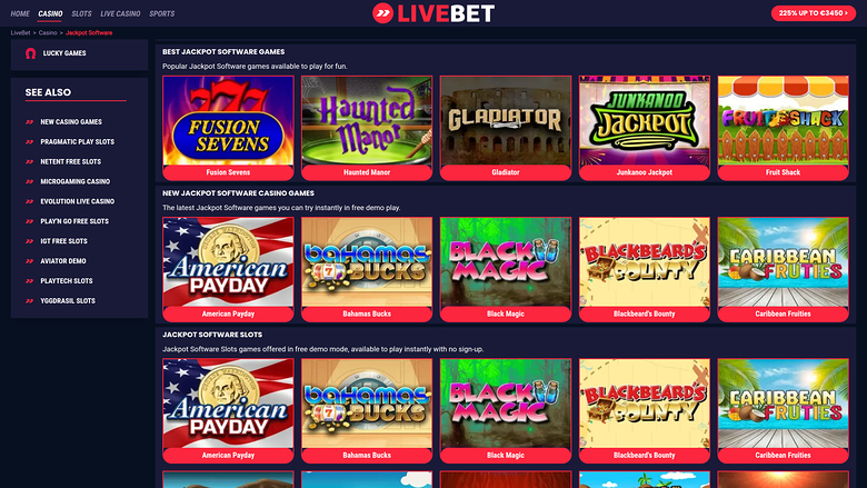 LiveBet Casino — Jackpot games