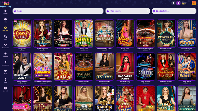 Lolly Spins Casino — Live dealer lobby