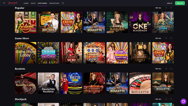 Lucky Circus Casino — Live dealer lobby