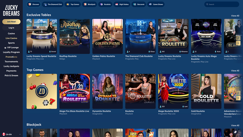 Lucky Dreams Casino — Live dealer lobby