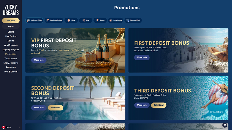 Lucky Dreams Casino — Promotions page