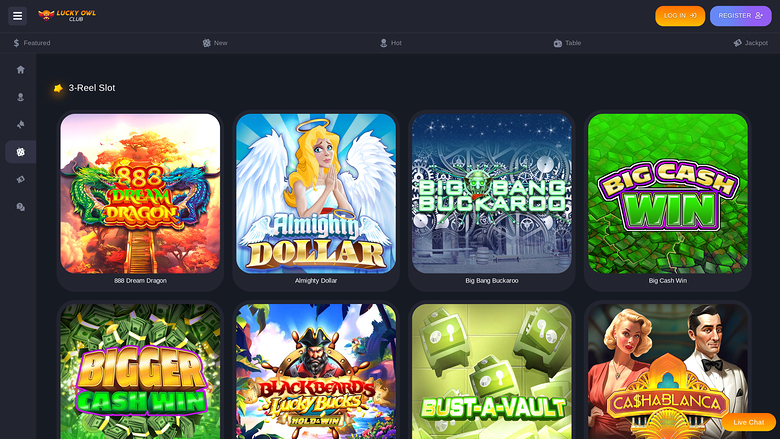 Lucky Owl Club — Games lobby