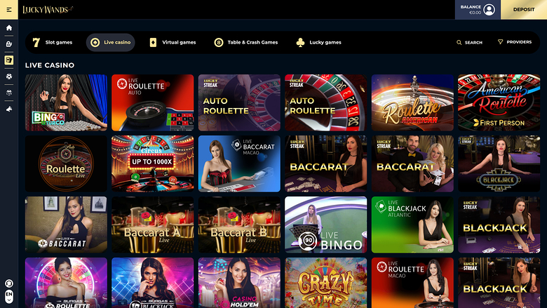 Lucky Wands Casino — Live dealer lobby