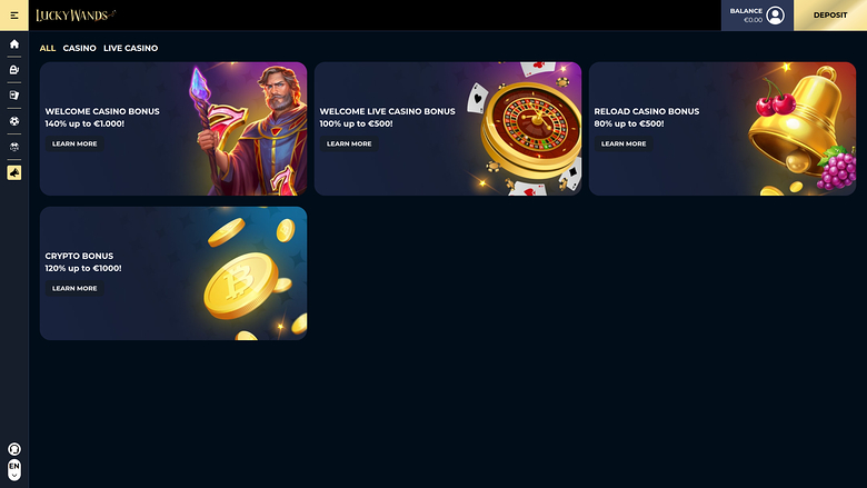 Lucky Wands Casino — Promotions page