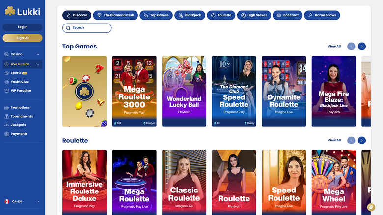 Lukki Casino — Live dealer lobby