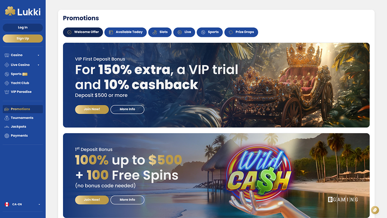 Lukki Casino — Promotions page