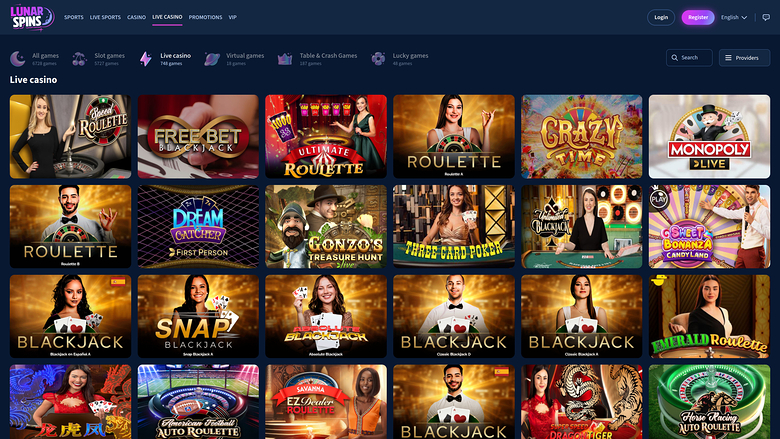 LunarSpins Casino — Live dealer lobby