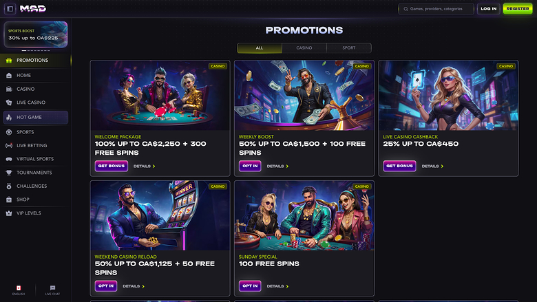 MadCasino — Promotions page
