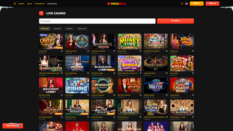 Megarich Casino — Live dealer lobby
