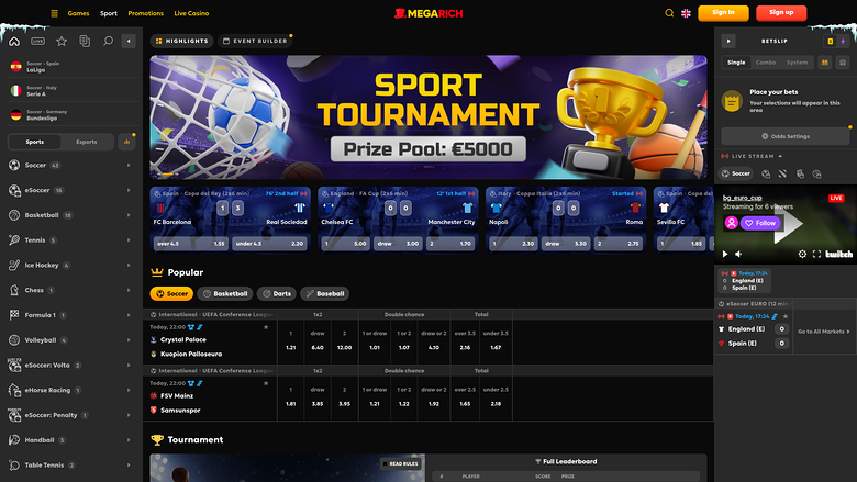 Megarich Casino — Sport