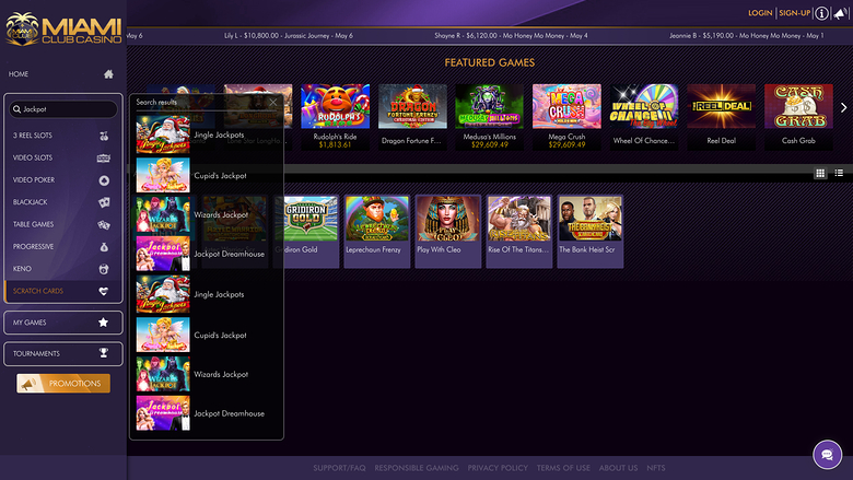 Miami Club Casino — Jackpot games