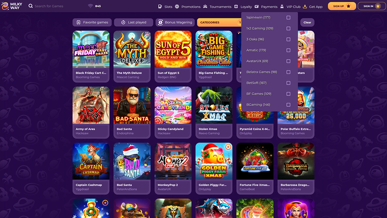 MilkyWay Casino — Games by studio