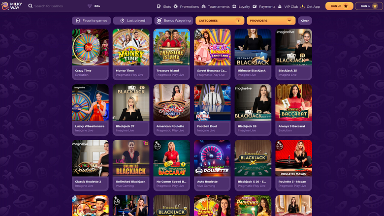 MilkyWay Casino — Live dealer lobby