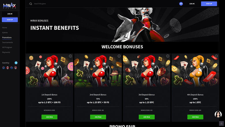 Mirax Casino — Promotions page