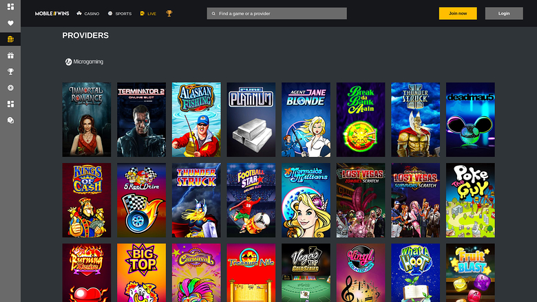 MobileWins Casino — Games by studio on mobile