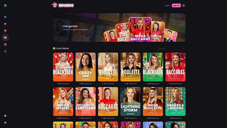 MoeMoe Casino — Live dealer lobby
