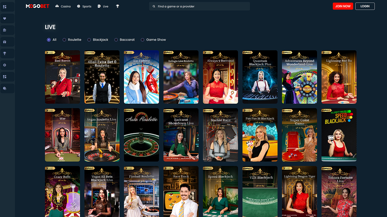 MogoBet Casino — Live dealer lobby