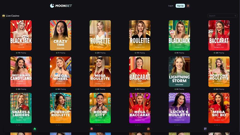 MoonBet Casino — Live dealer lobby