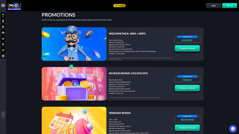 MrO Casino — Promotions page