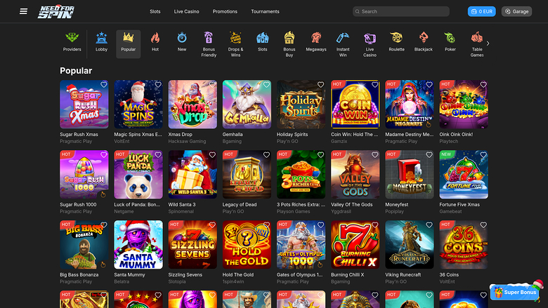 Need for Spin Casino — Games lobby