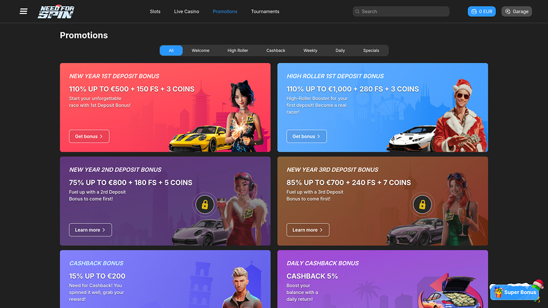 Need for Spin Casino — Promotions page