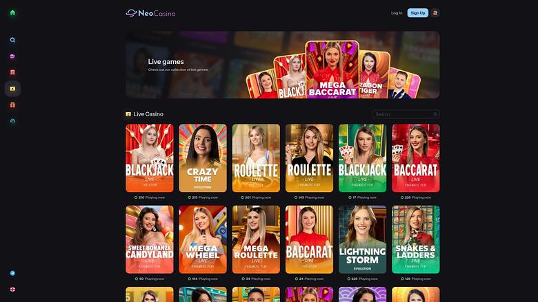 NeoCasino — Live dealer lobby