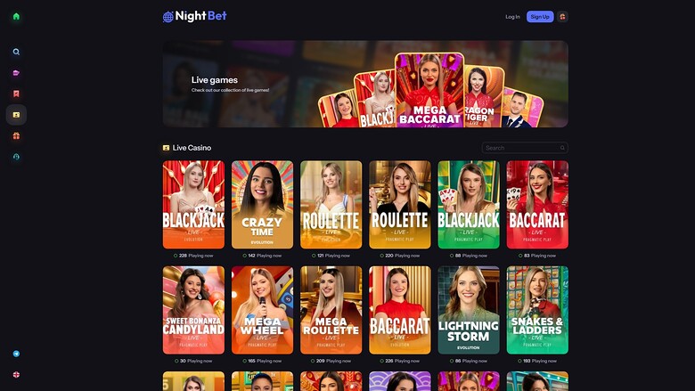NightBet Casino — Live dealer lobby