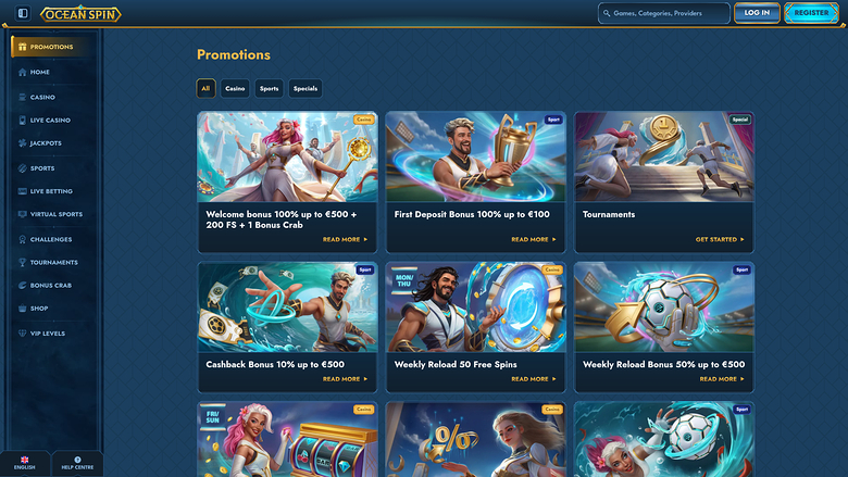 Oceanspin Casino — Promotions page