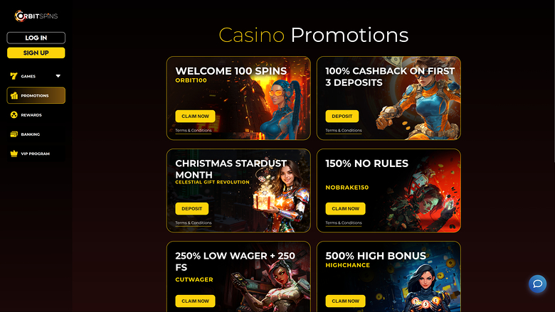 Orbit Spins Casino — Promotions page