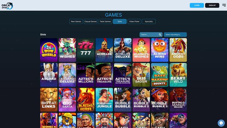 Orca Spins Casino — Games lobby