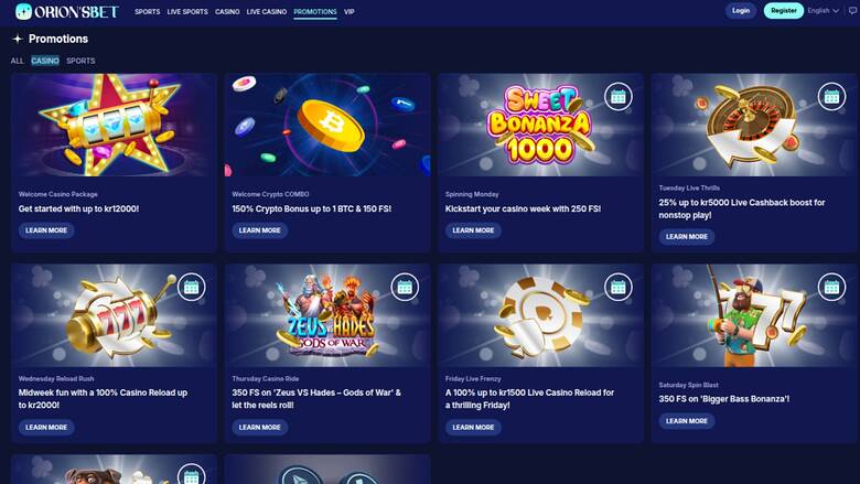 OrionsBet Casino — Promotions page