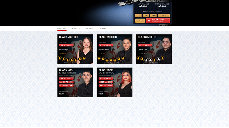 Ozwin Casino — Live dealer lobby