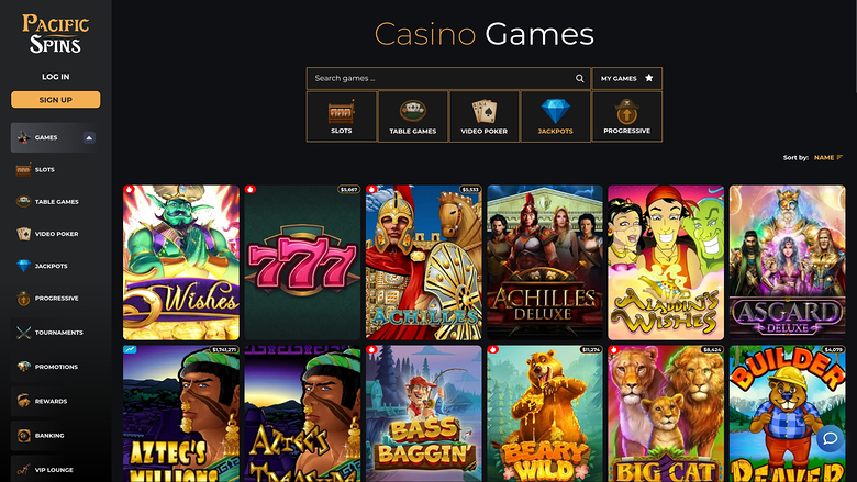 Pacific Spins Casino — Jackpot games
