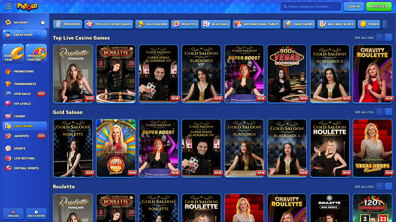 Pistolo Casino — Live dealer lobby