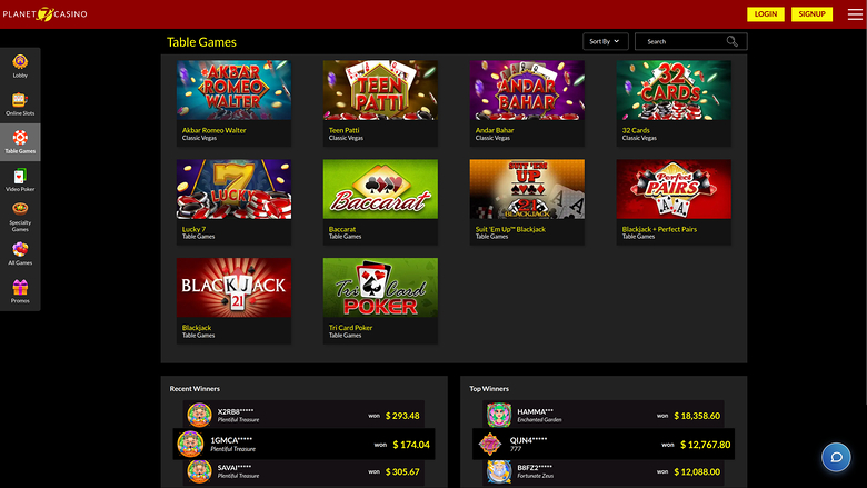 Planet 7 Casino — Games lobby