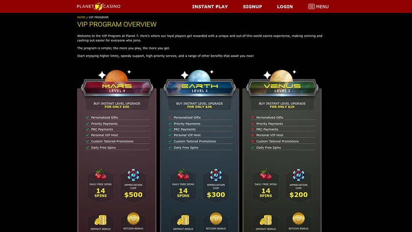 Planet 7 Casino — VIP section