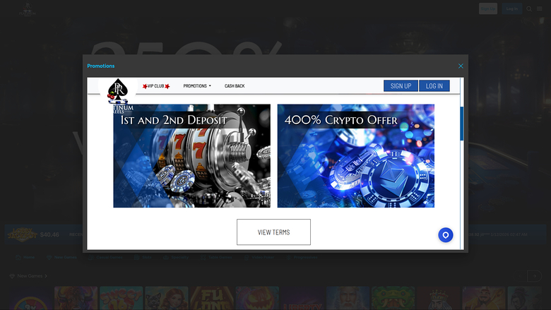 Platinum Reels Casino — Promotions page