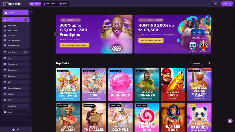 Playbet.io Casino — Homepage
