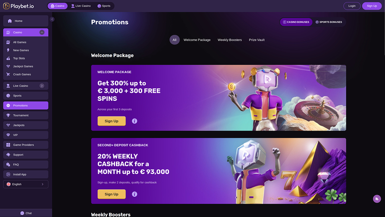 Playbet.io Casino — Promotions page