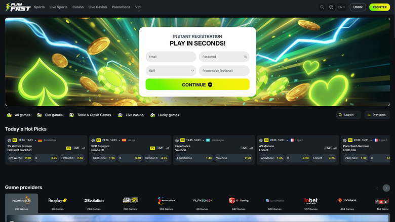 PlayFast Casino — Homepage