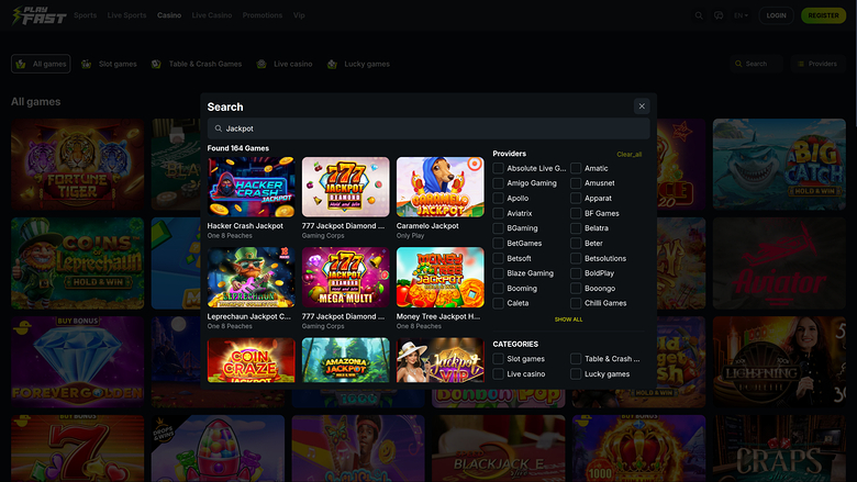 PlayFast Casino — Jackpot games