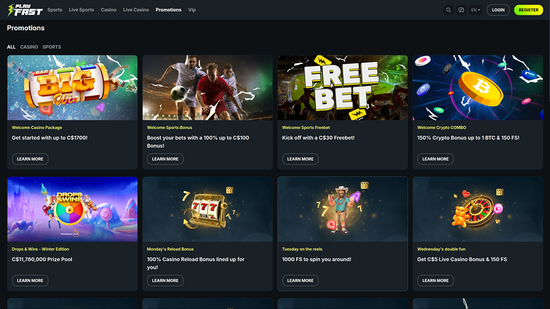PlayFast Casino — Promotions page