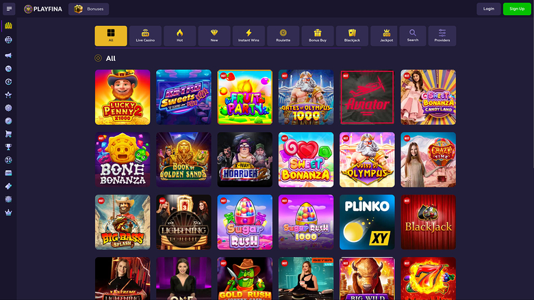 Playfina Casino — Games lobby