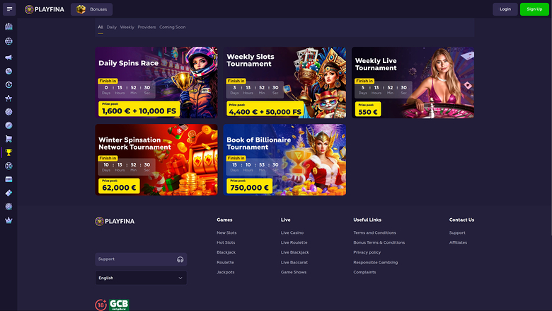Playfina Casino — Tournaments