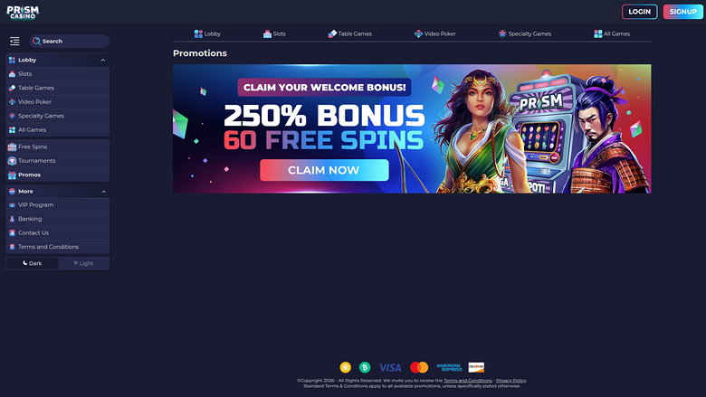Prism Casino — Promotions page