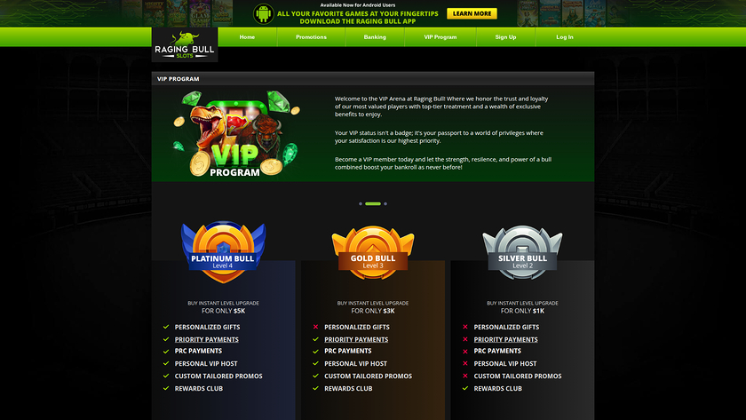Raging Bull Casino — VIP section