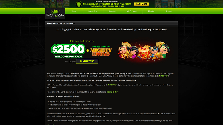 Raging Bull Casino — Promotions page