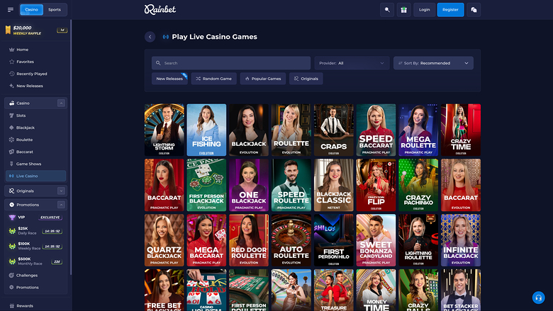 Rainbet Casino — Live dealer lobby