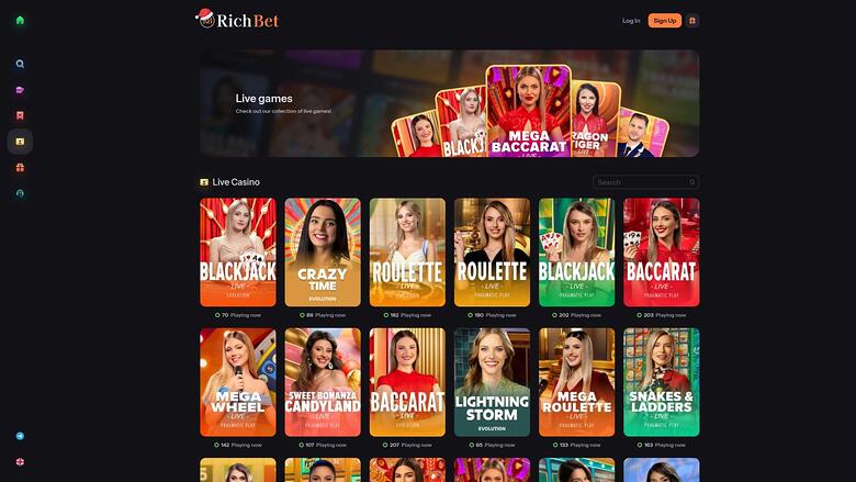RichBet Casino — Live dealer lobby