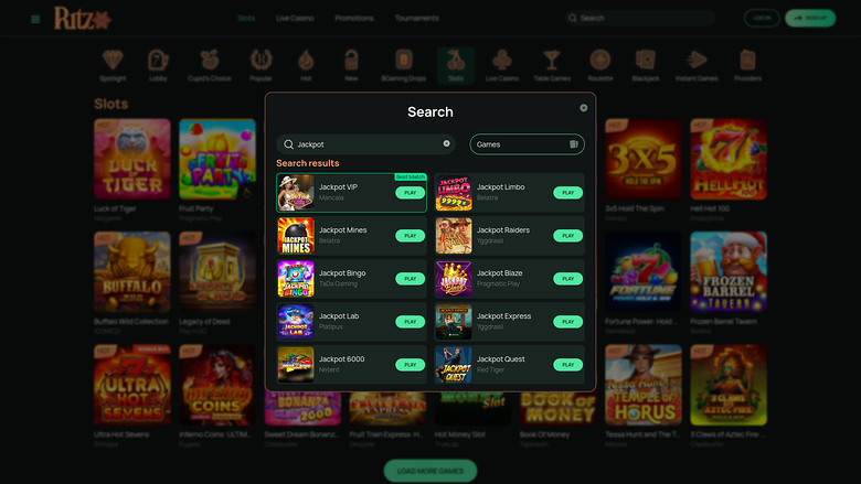 Ritzo Casino — Jackpot games